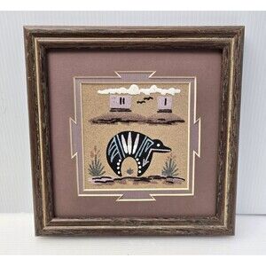 Authentic Navajo Sand Painting Bear Artist Signed Yozzie Framed 7” x 7"